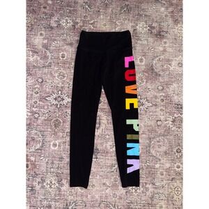 Victoria's Secret PINK Rainbow Love Pink Leggings Black High Waisted Medium